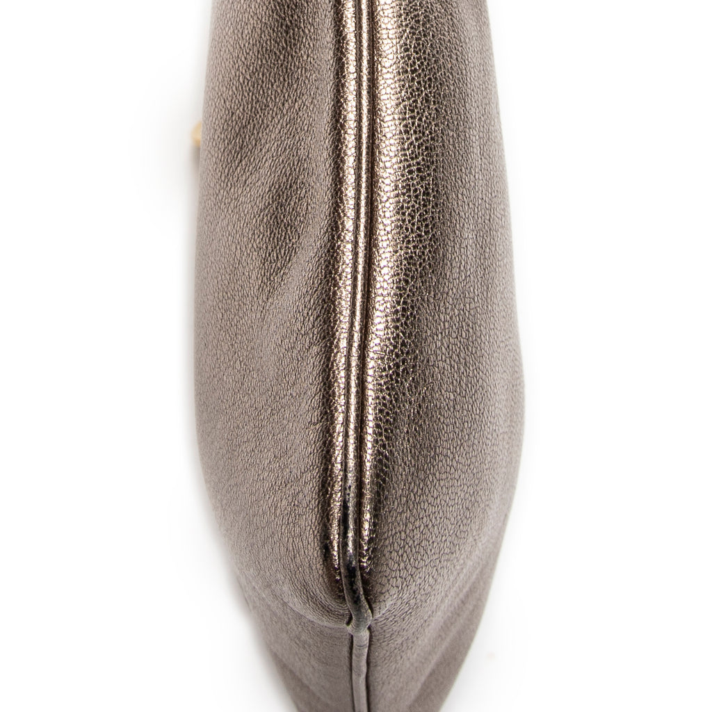 Shoulder Bag Flat Zip Crossbody Bronze Metallic Goatskin Leather