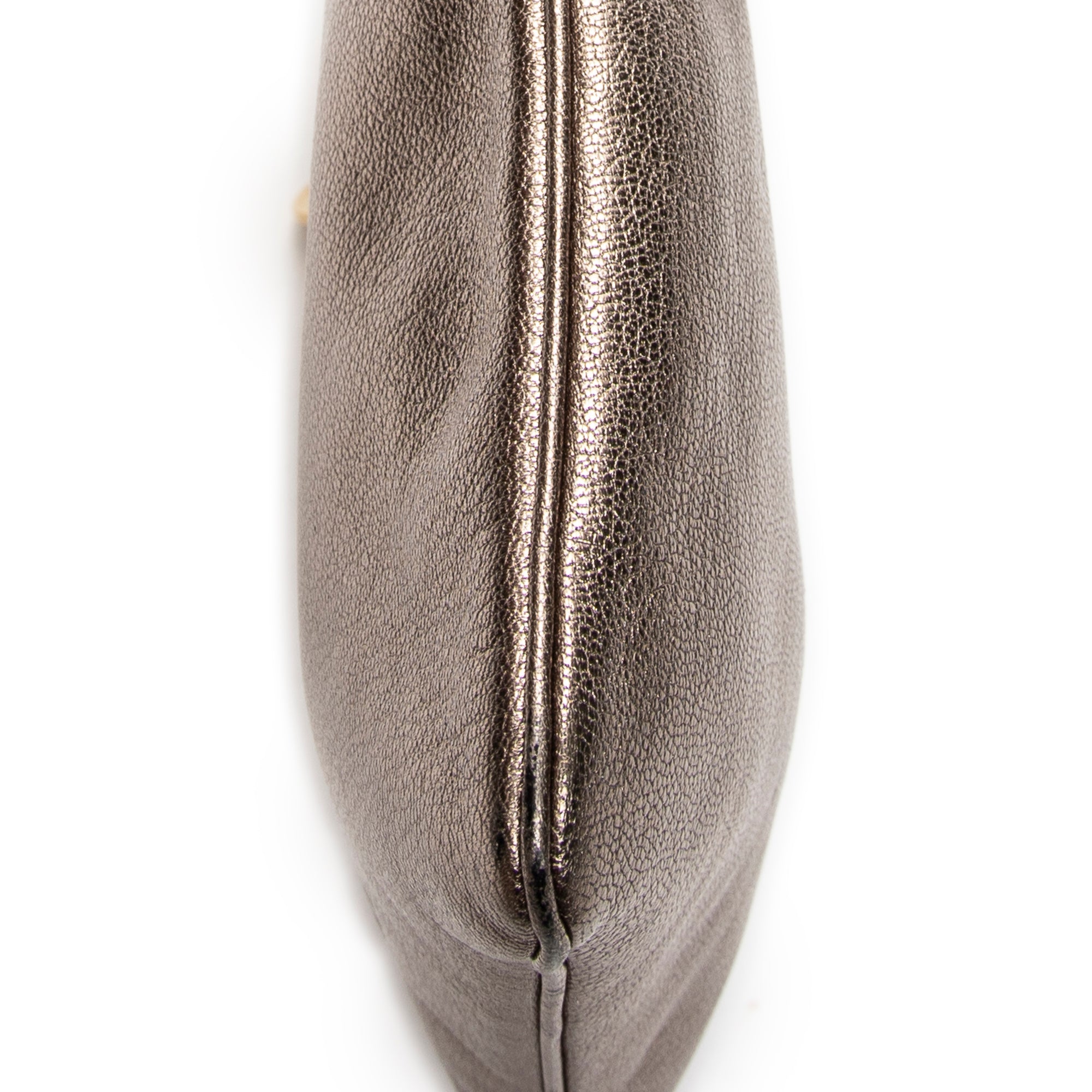 Shoulder Bag Flat Zip Crossbody Bronze Metallic Goatskin Leather