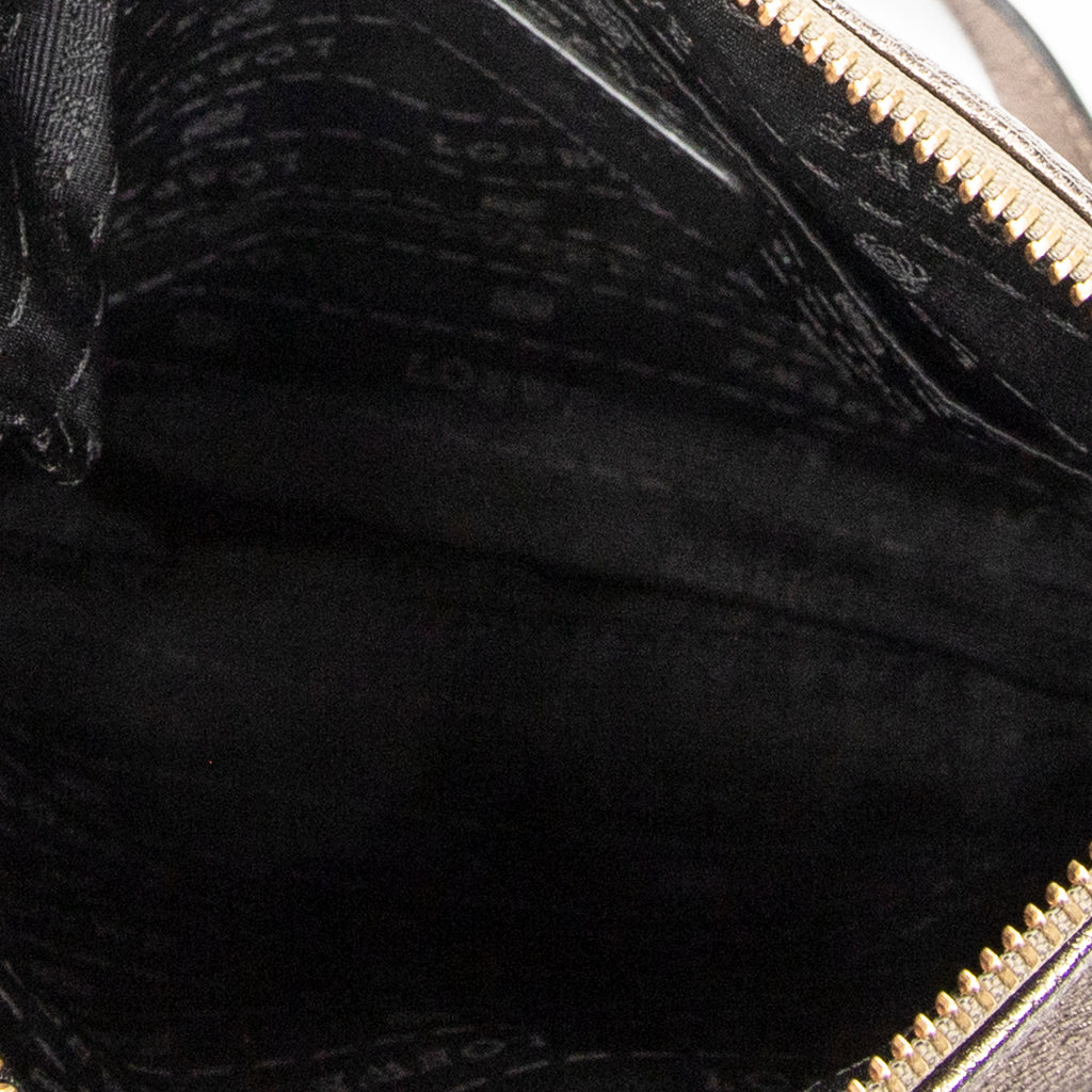 Shoulder Bag Flat Zip Crossbody Bronze Metallic Goatskin Leather
