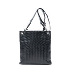 Shoulder Bag Flat Messenger Black Intrecciato Leather