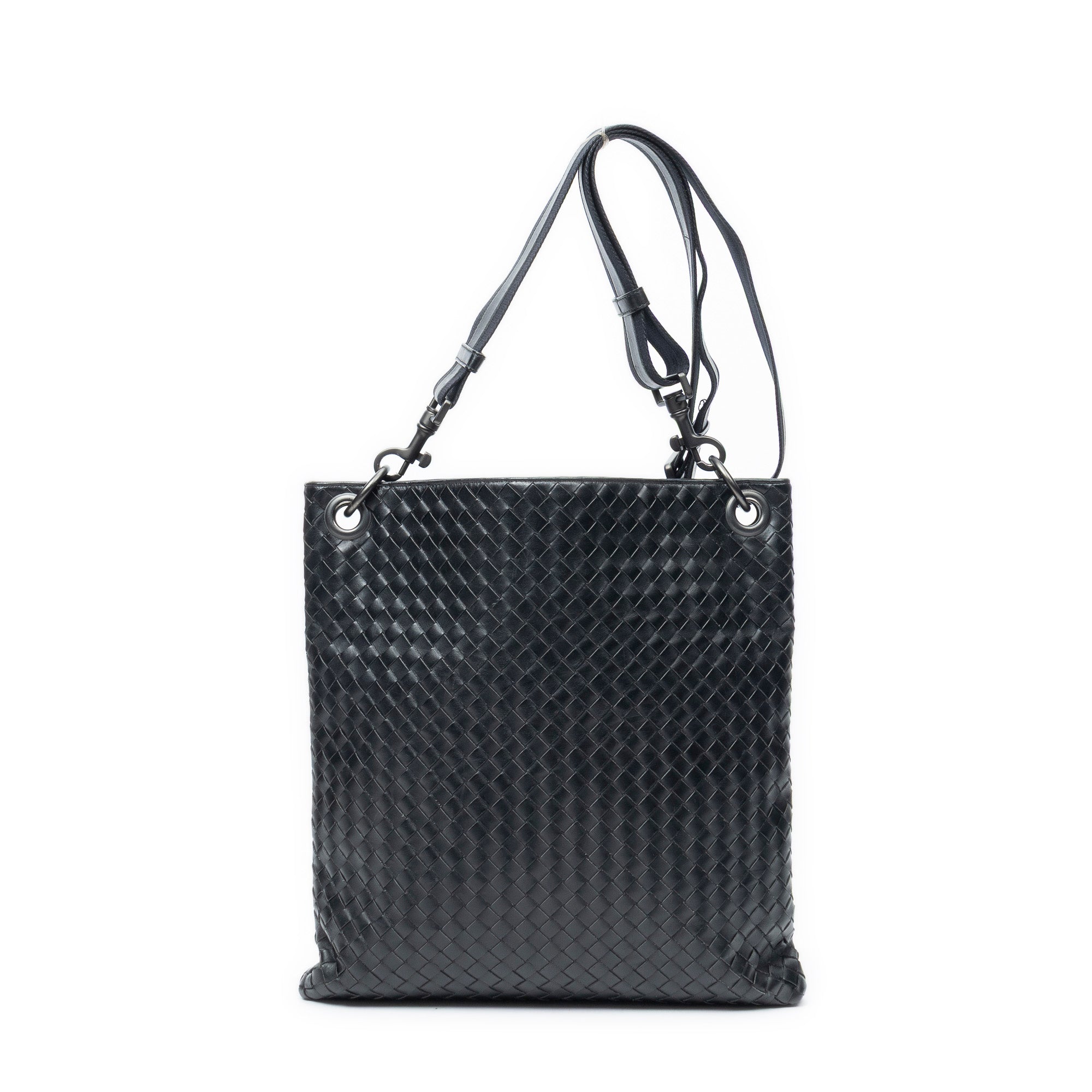 Shoulder Bag Flat Messenger Black Intrecciato Leather