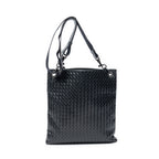Shoulder Bag Flat Messenger Black Intrecciato Leather