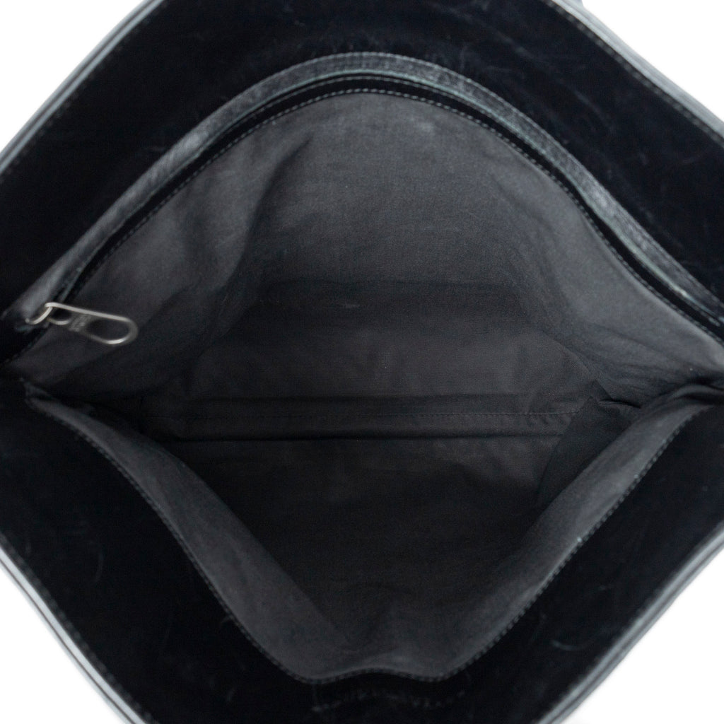 Shoulder Bag Flat Messenger Black Intrecciato Leather