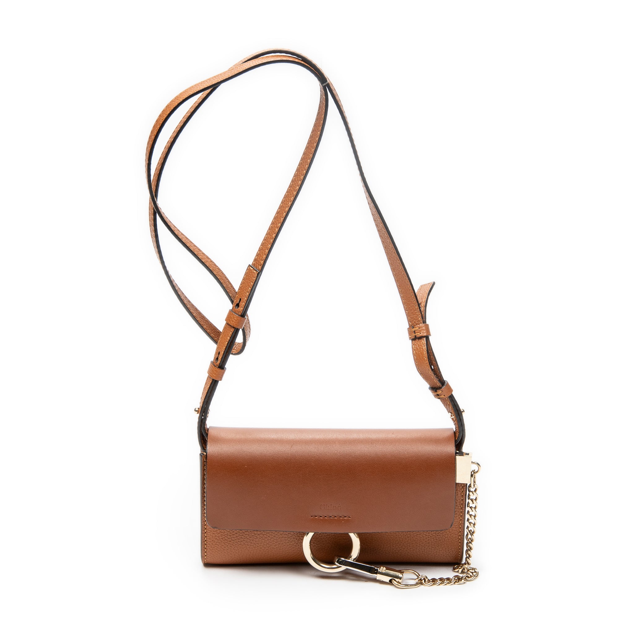 Shoulder Bag Mini Faye Brown Grained Calfskin Leather