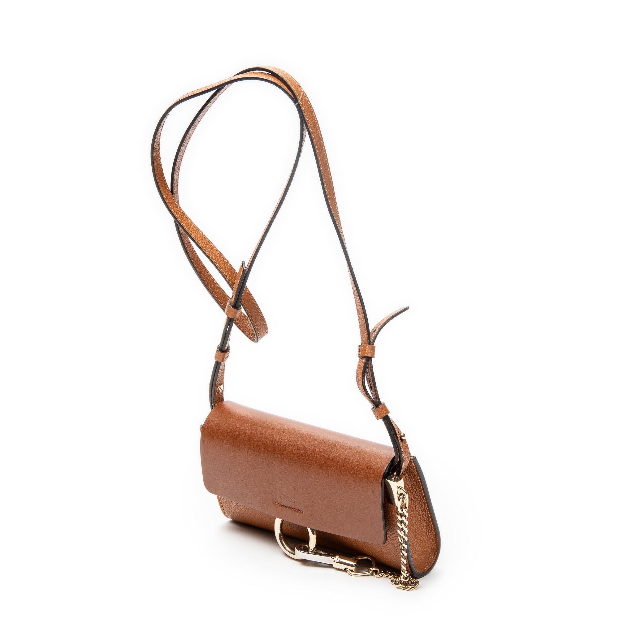 Shoulder Bag Mini Faye Brown Grained Calfskin Leather