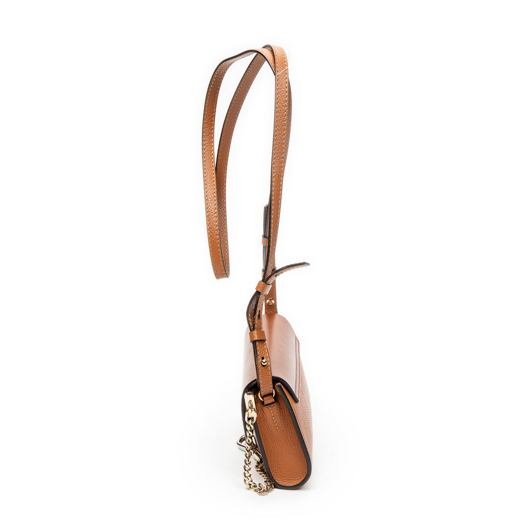 Shoulder Bag Mini Faye Brown Grained Calfskin Leather