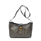 Shoulder Bag Buckle Crossbody Brown Zucca Coated Canvas