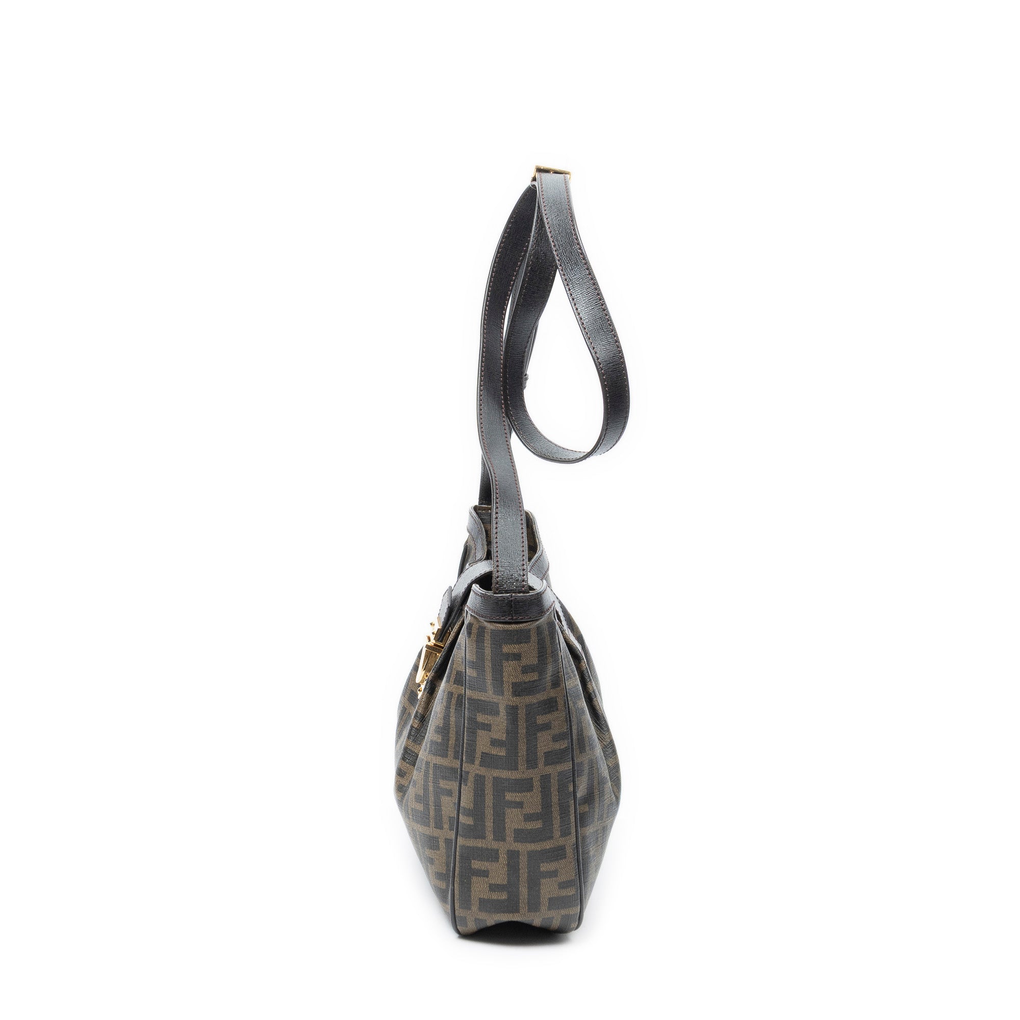 Shoulder Bag Buckle Crossbody Brown Zucca Coated Canvas
