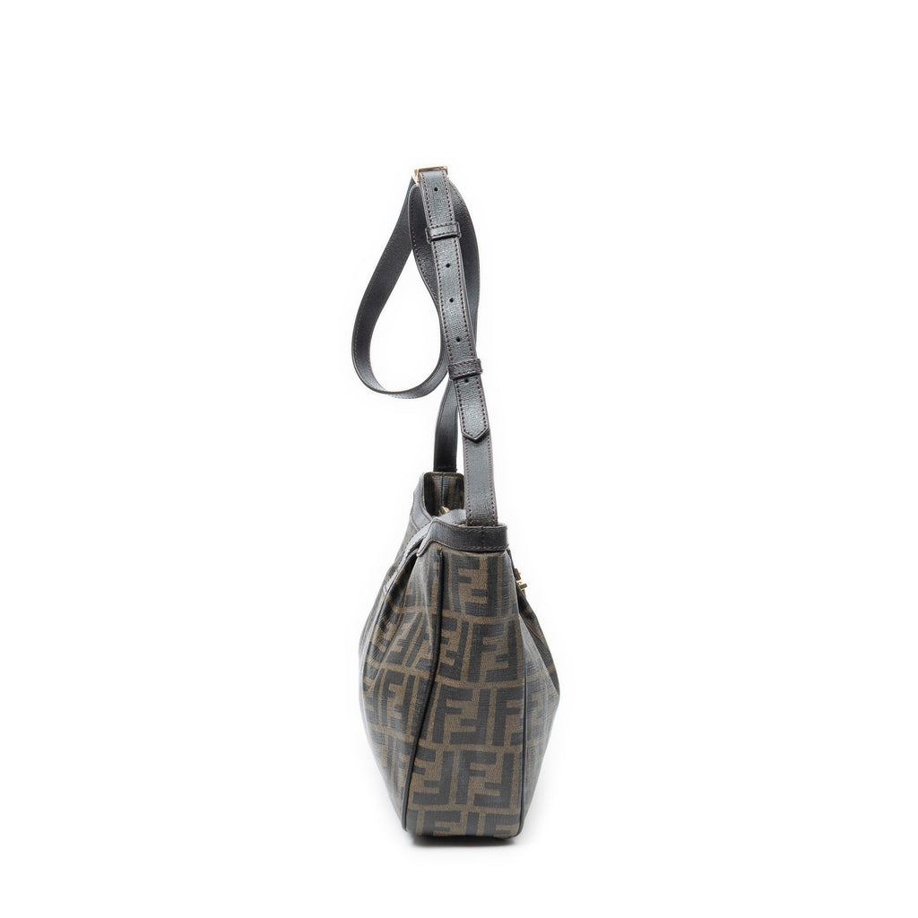 Shoulder Bag Buckle Crossbody Brown Zucca Coated Canvas