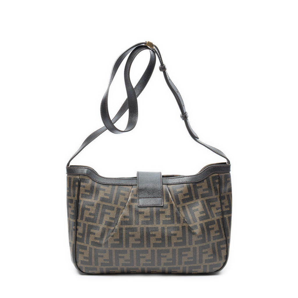 Shoulder Bag Buckle Crossbody Brown Zucca Coated Canvas