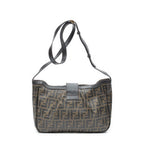 Shoulder Bag Buckle Crossbody Brown Zucca Coated Canvas