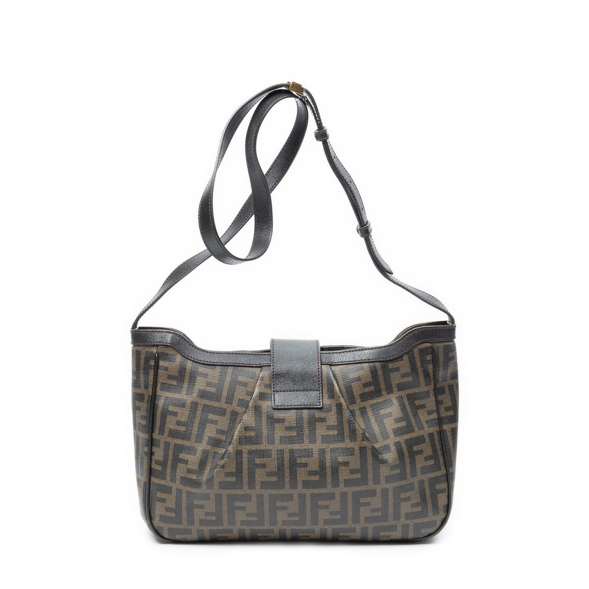 Shoulder Bag Buckle Crossbody Brown Zucca Coated Canvas