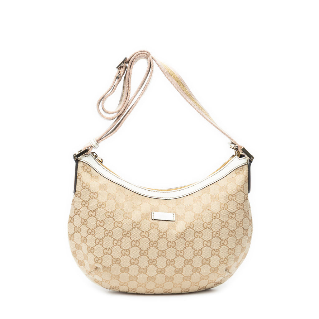 Shoulder Bag Web Halfmoon Messenger Beige Monogrammed Canvas