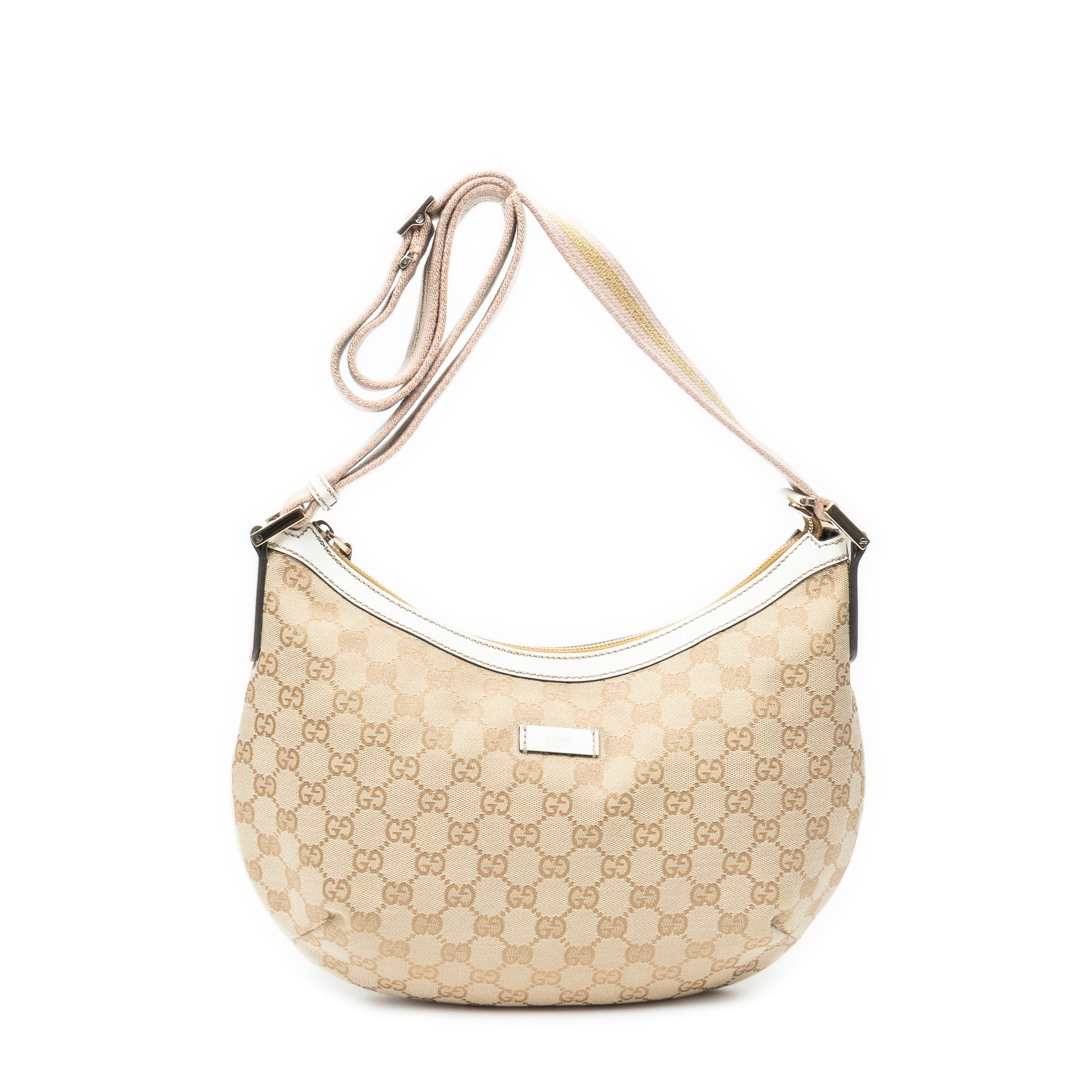 Shoulder Bag Web Halfmoon Messenger Beige Monogrammed Canvas