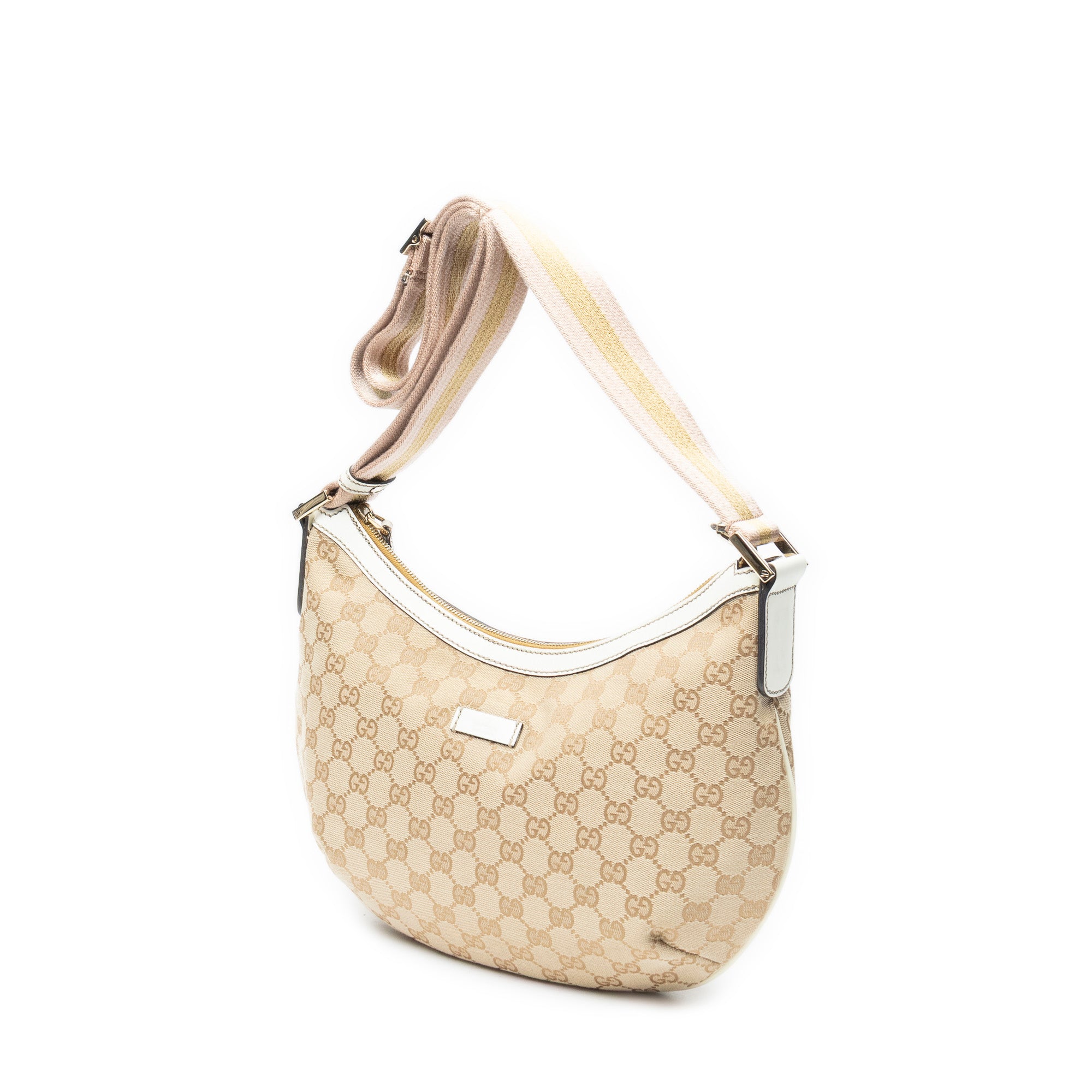 Shoulder Bag Web Halfmoon Messenger Beige Monogrammed Canvas