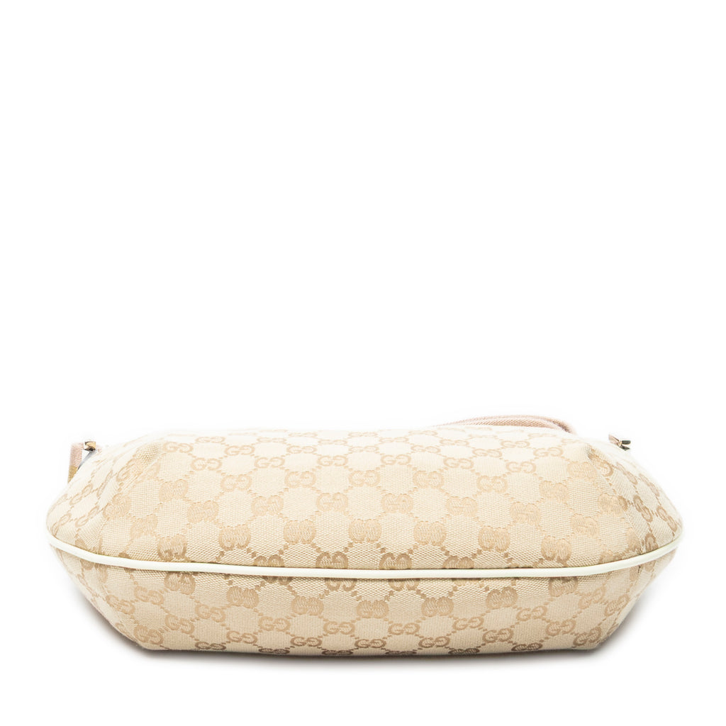 Shoulder Bag Web Halfmoon Messenger Beige Monogrammed Canvas