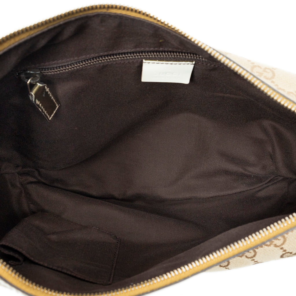 Shoulder Bag Web Halfmoon Messenger Beige Monogrammed Canvas