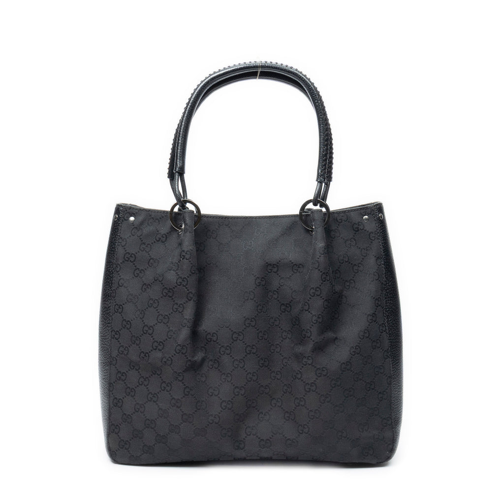 Shoulder Bag Shopping Tote Black Monogrammed Canvas