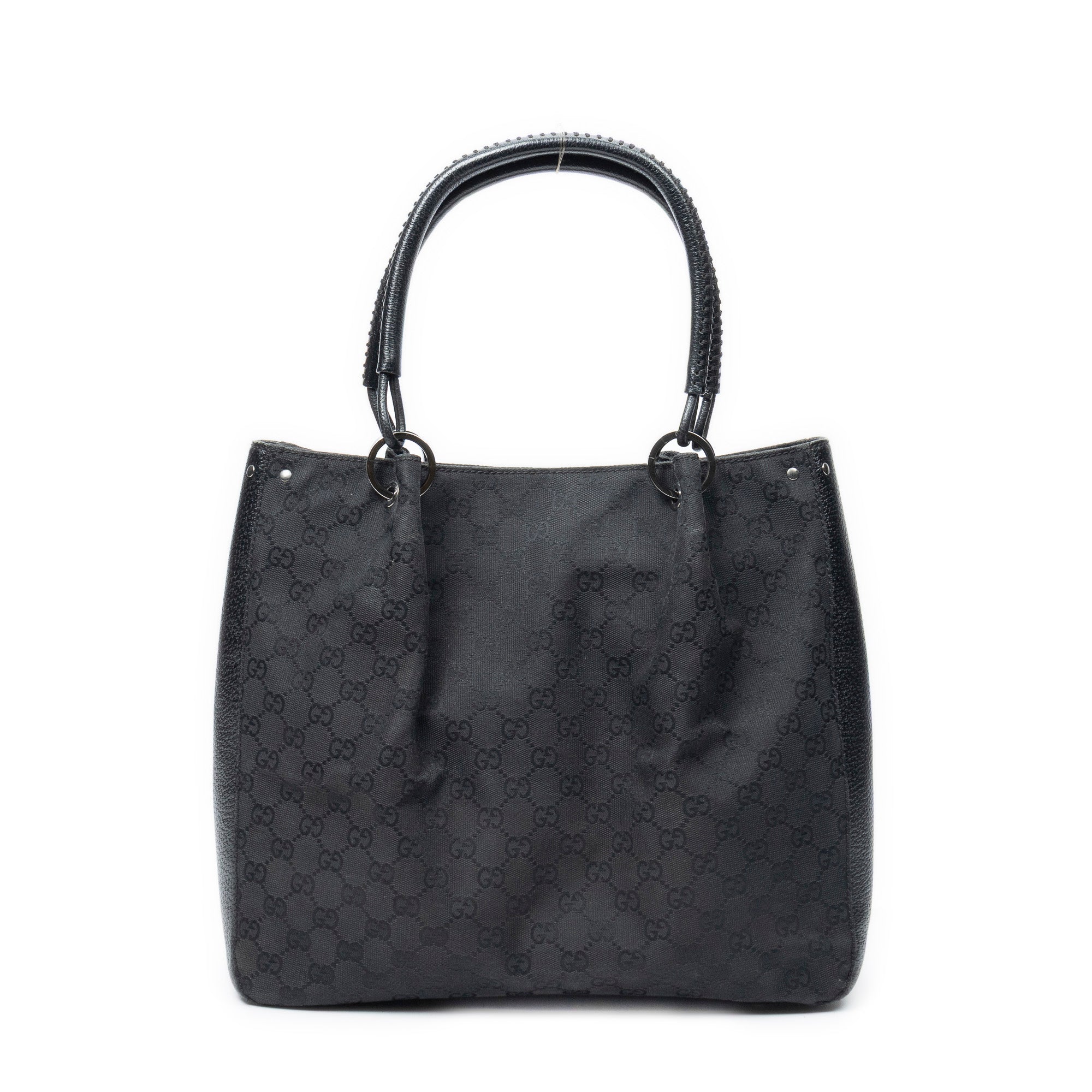 Shoulder Bag Shopping Tote Black Monogrammed Canvas