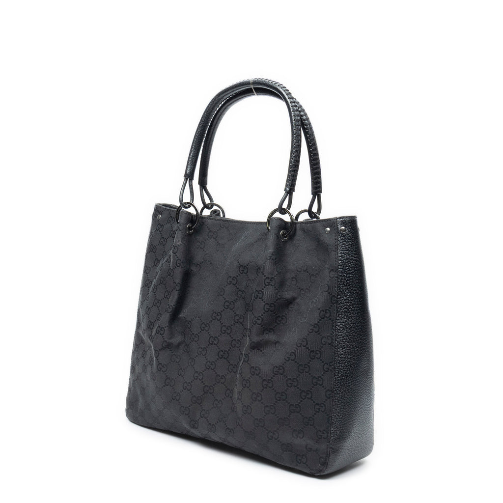 Shoulder Bag Shopping Tote Black Monogrammed Canvas
