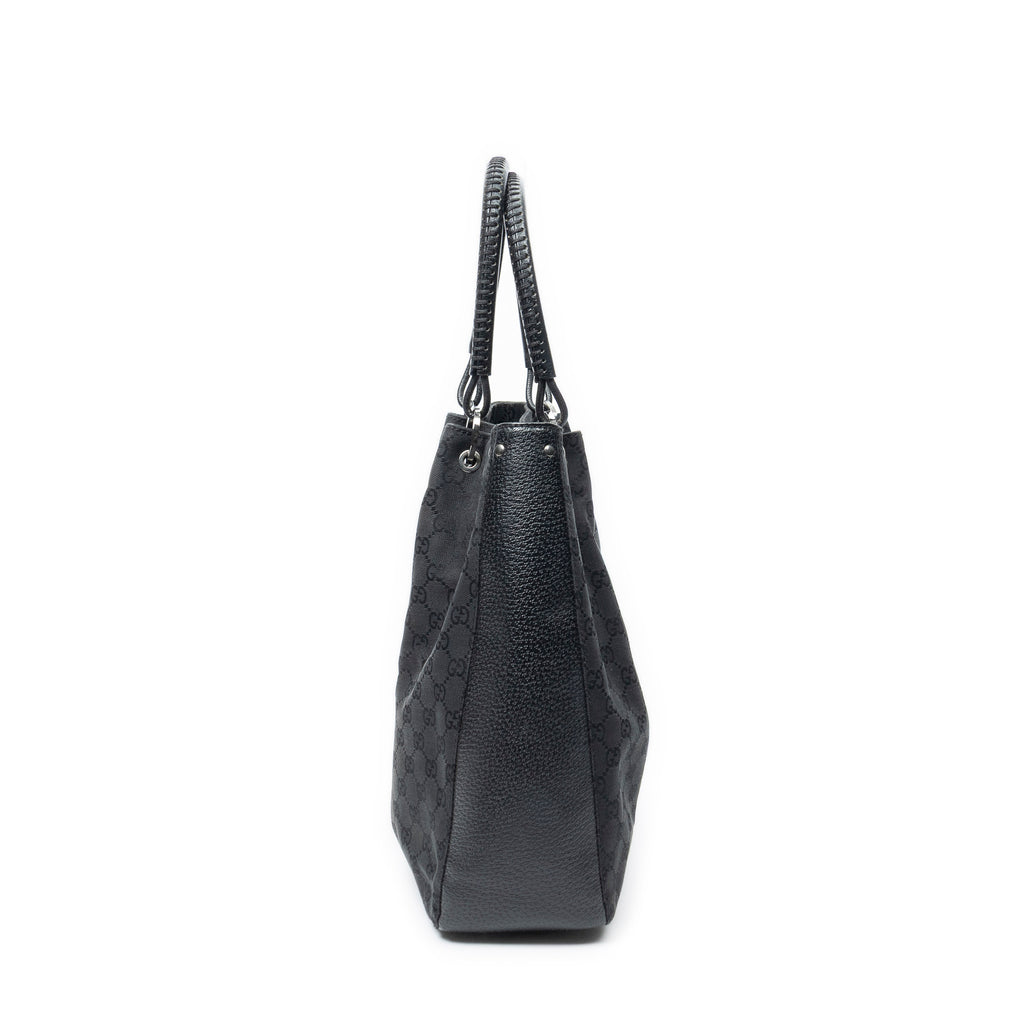 Shoulder Bag Shopping Tote Black Monogrammed Canvas