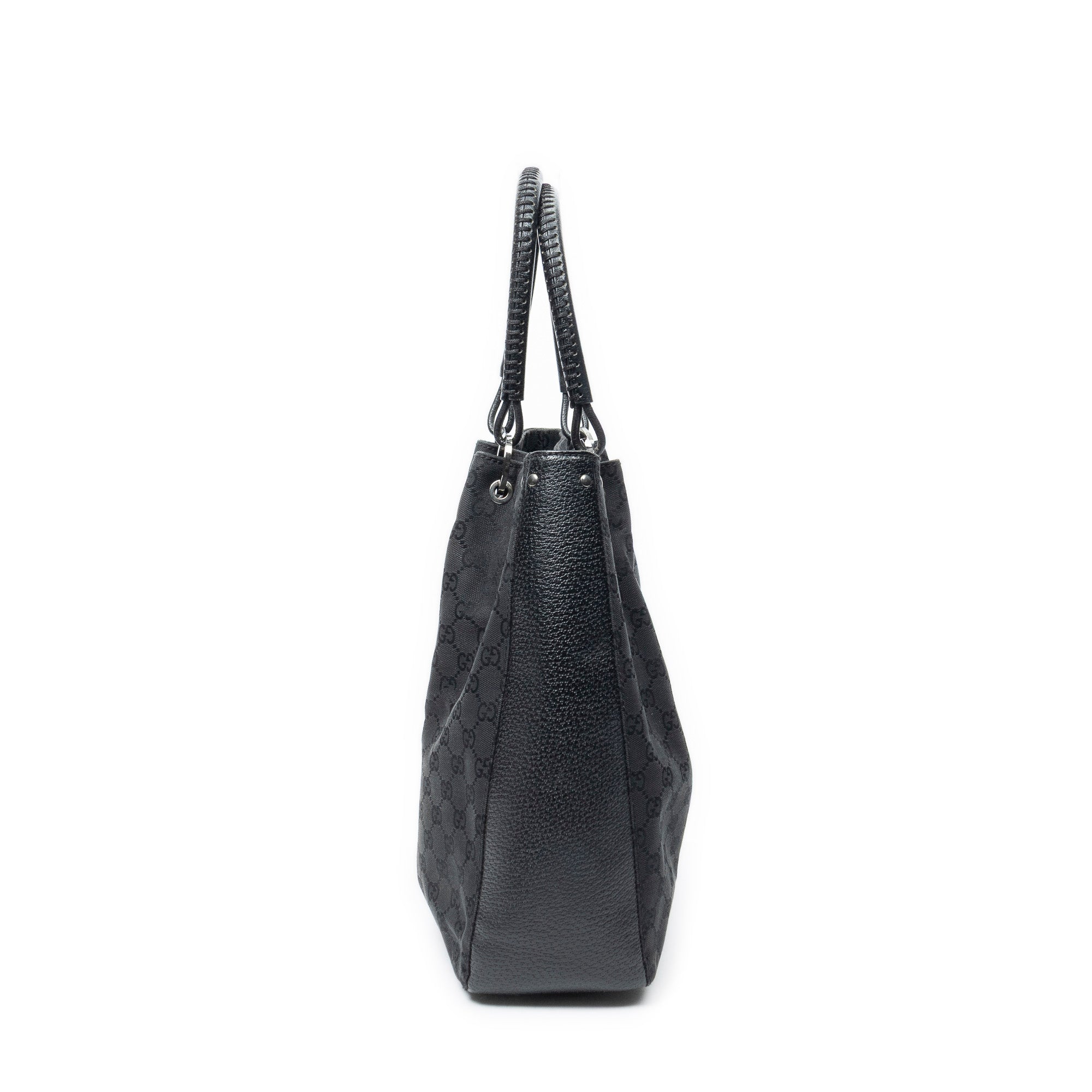 Shoulder Bag Shopping Tote Black Monogrammed Canvas