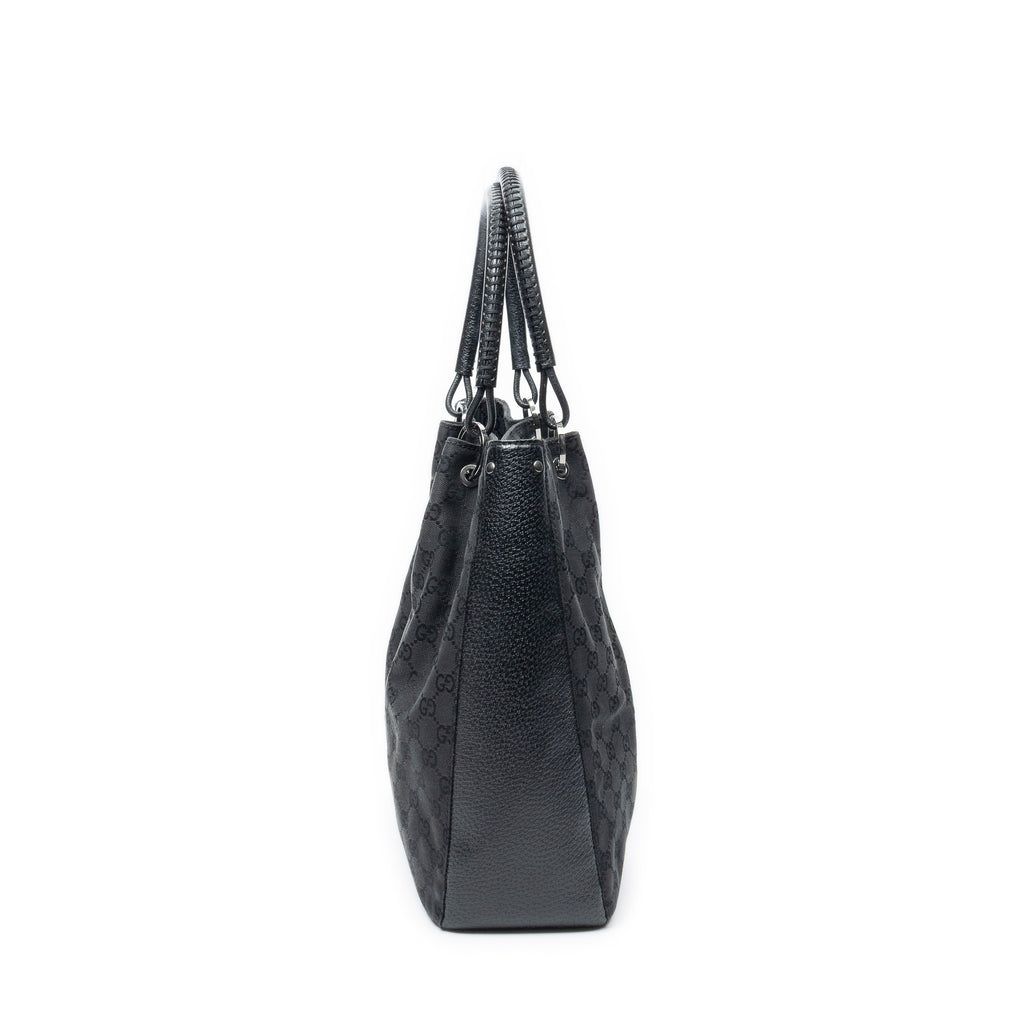 Shoulder Bag Shopping Tote Black Monogrammed Canvas