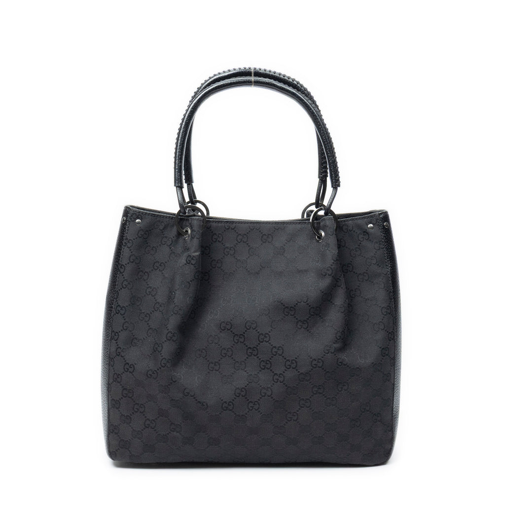 Shoulder Bag Shopping Tote Black Monogrammed Canvas