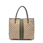 Shoulder Bag Web Shopping Tote Beige Monogrammed Canvas