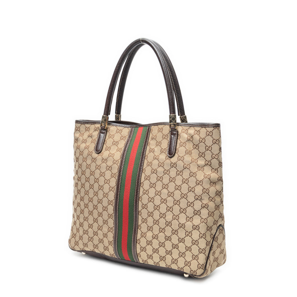 Shoulder Bag Web Shopping Tote Beige Monogrammed Canvas