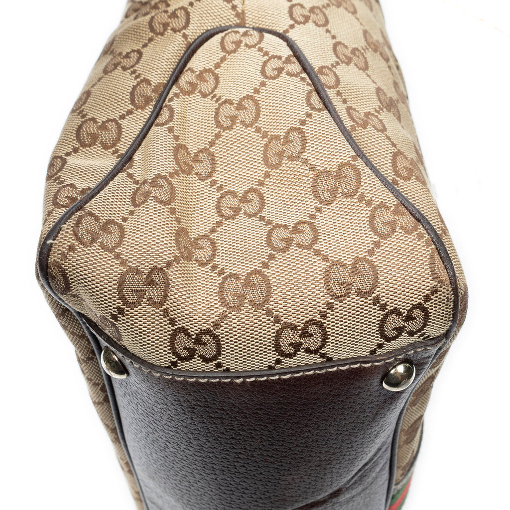 Shoulder Bag Web Shopping Tote Beige Monogrammed Canvas