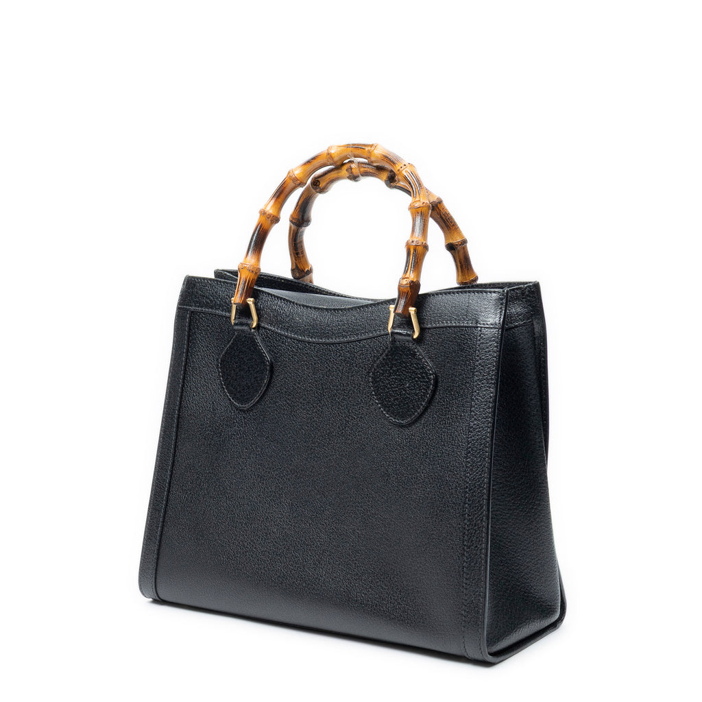 Handbag Vintage Medium Bamboo Diana Tote Black Grained Calfskin Leather