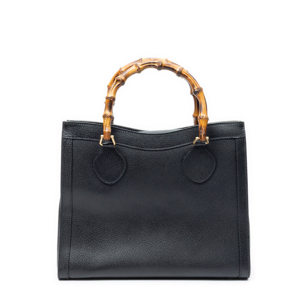 Handbag Vintage Medium Bamboo Diana Tote Black Grained Calfskin Leather