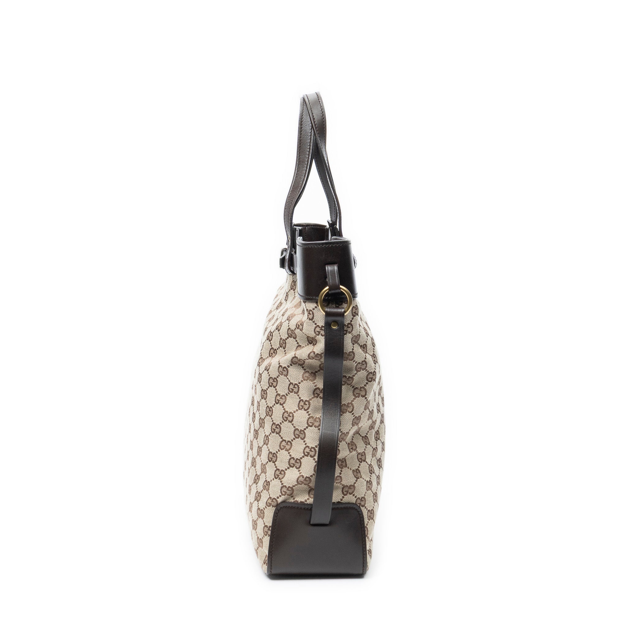 Shoulder Bag Vertical Buckle Tote Beige Monogrammed Canvas