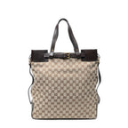 Shoulder Bag Vertical Buckle Tote Beige Monogrammed Canvas