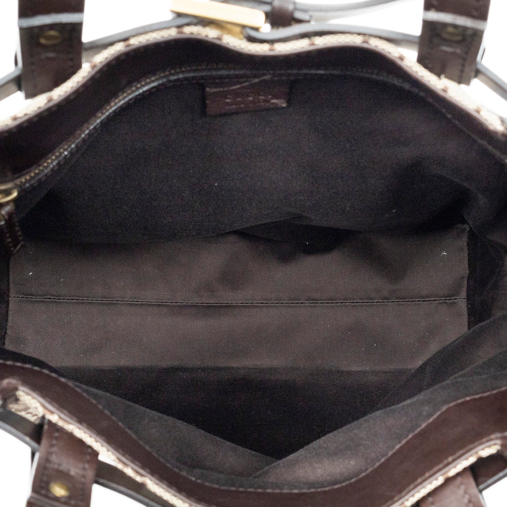 Shoulder Bag Vertical Buckle Tote Beige Monogrammed Canvas