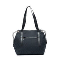 Shoulder Bag Side Drawstring Shopping Tote Black Monogrammed Canvas