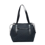Shoulder Bag Side Drawstring Shopping Tote Black Monogrammed Canvas