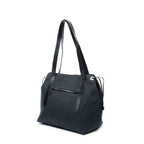 Shoulder Bag Side Drawstring Shopping Tote Black Monogrammed Canvas