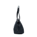 Shoulder Bag Side Drawstring Shopping Tote Black Monogrammed Canvas