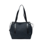 Shoulder Bag Side Drawstring Shopping Tote Black Monogrammed Canvas