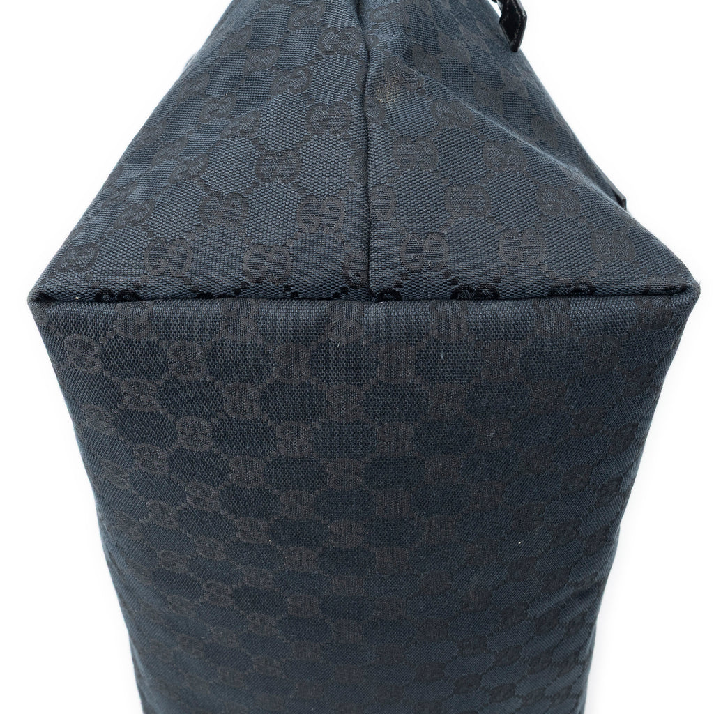 Shoulder Bag Side Drawstring Shopping Tote Black Monogrammed Canvas