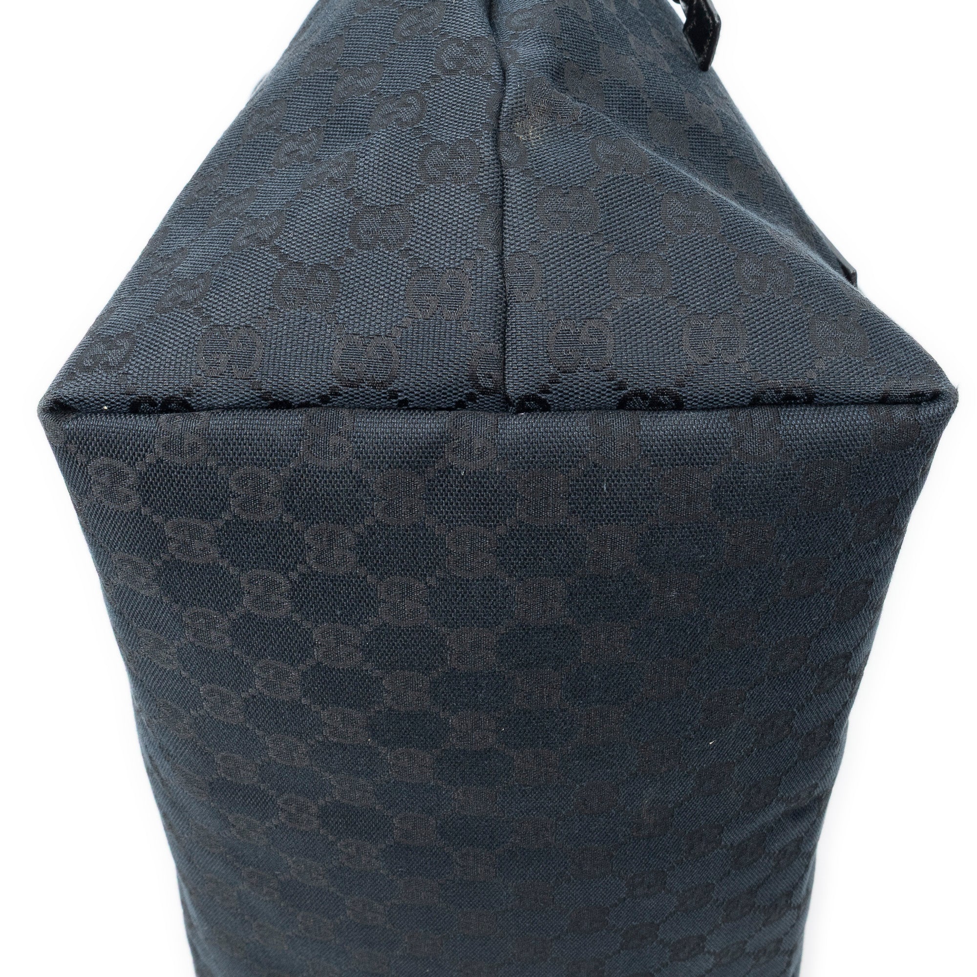 Shoulder Bag Side Drawstring Shopping Tote Black Monogrammed Canvas