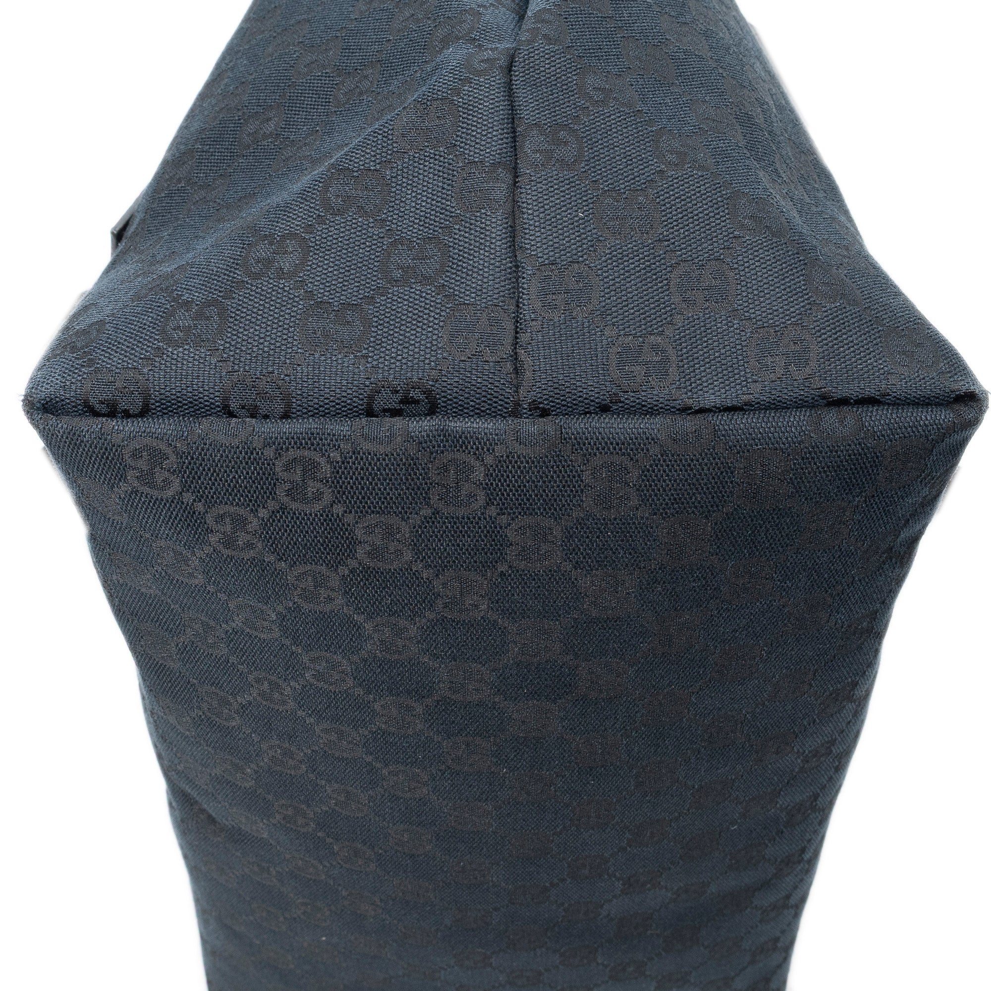Shoulder Bag Side Drawstring Shopping Tote Black Monogrammed Canvas