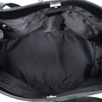 Shoulder Bag Side Drawstring Shopping Tote Black Monogrammed Canvas