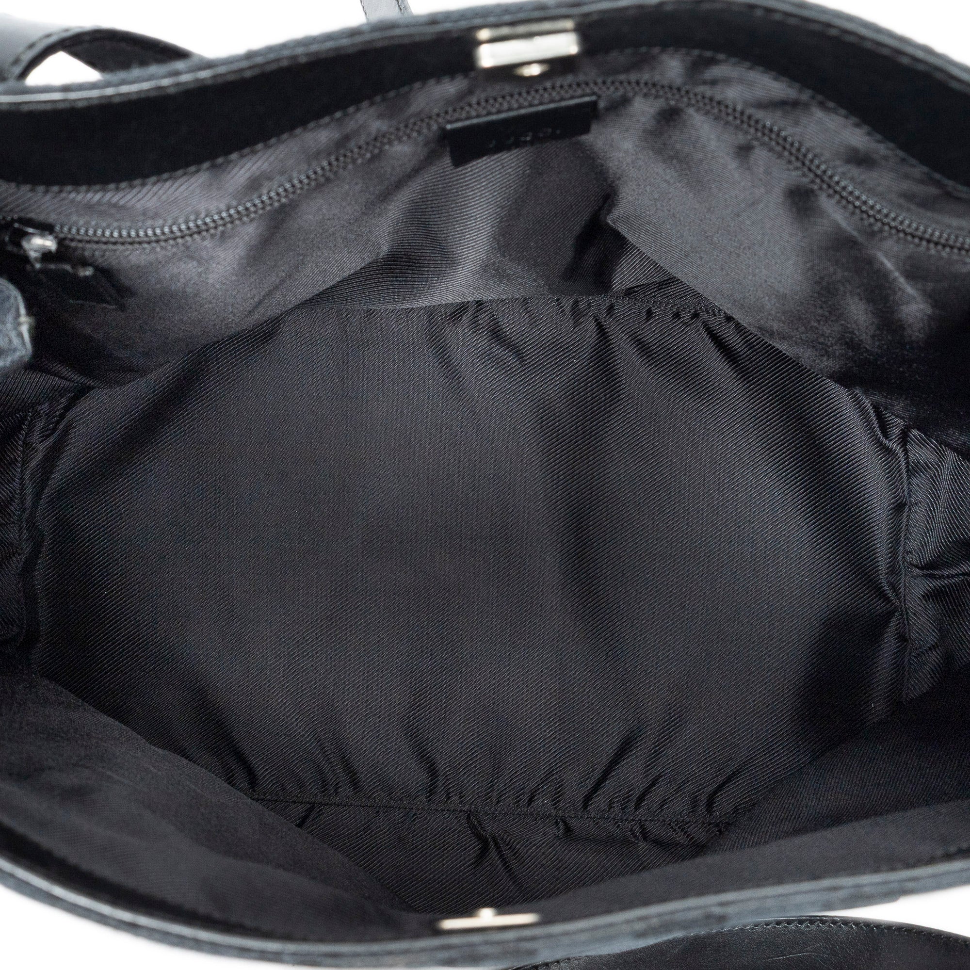 Shoulder Bag Side Drawstring Shopping Tote Black Monogrammed Canvas