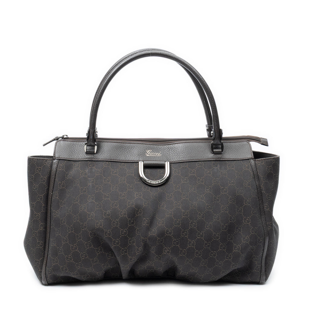 Shoulder Bag Large D-Ring Abbey Zip Tote Dark Brown Monogrammed Denim Canvas