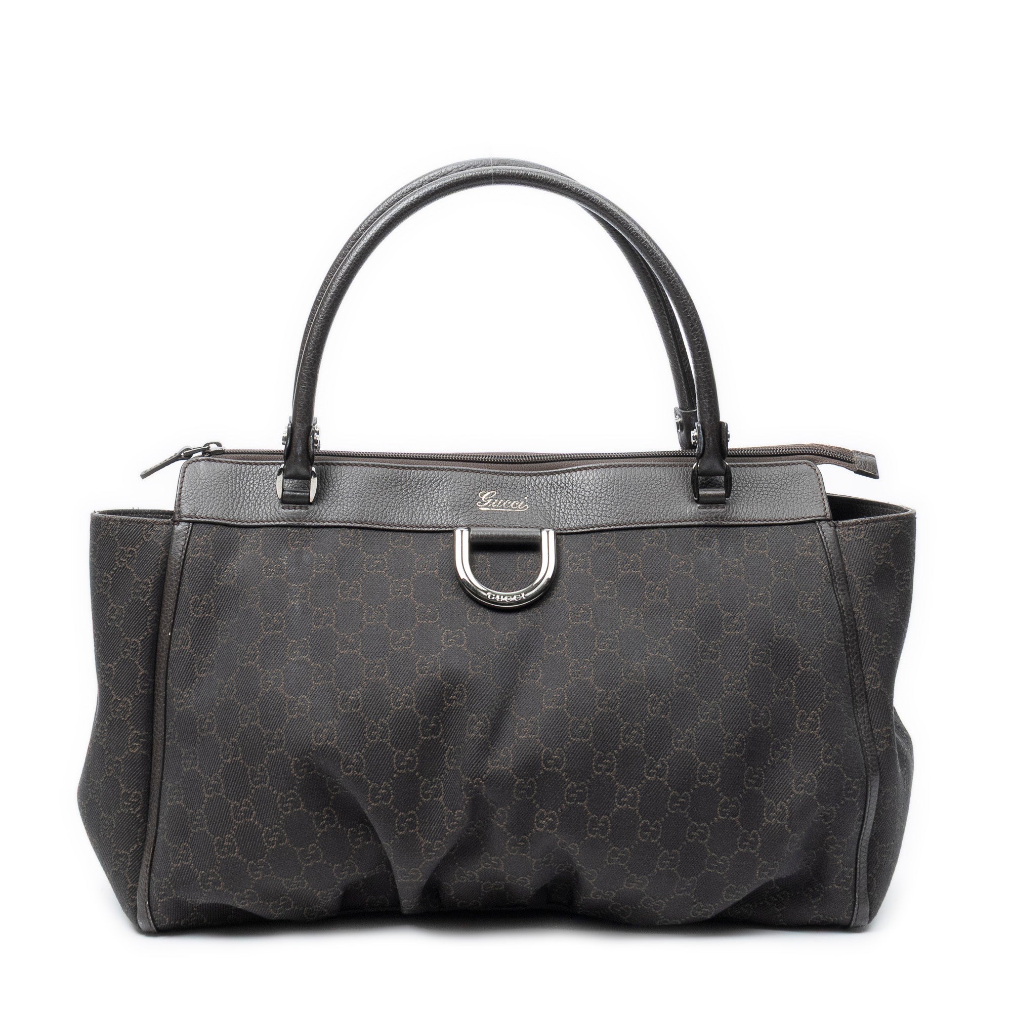 Shoulder Bag Large D-Ring Abbey Zip Tote Dark Brown Monogrammed Denim Canvas
