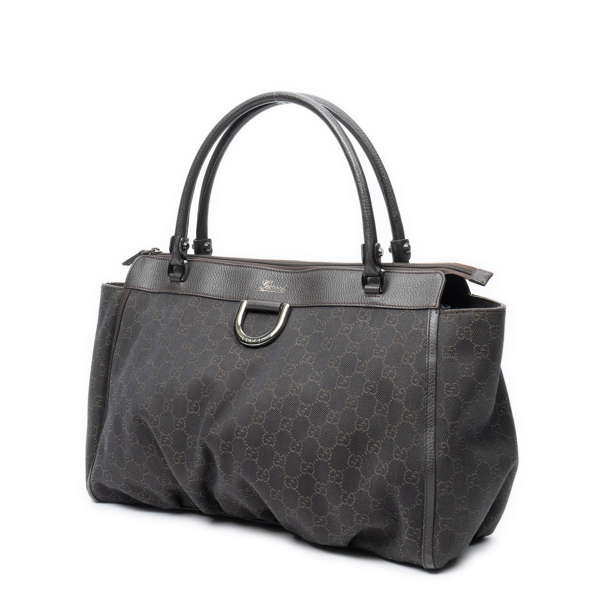 Shoulder Bag Large D-Ring Abbey Zip Tote Dark Brown Monogrammed Denim Canvas