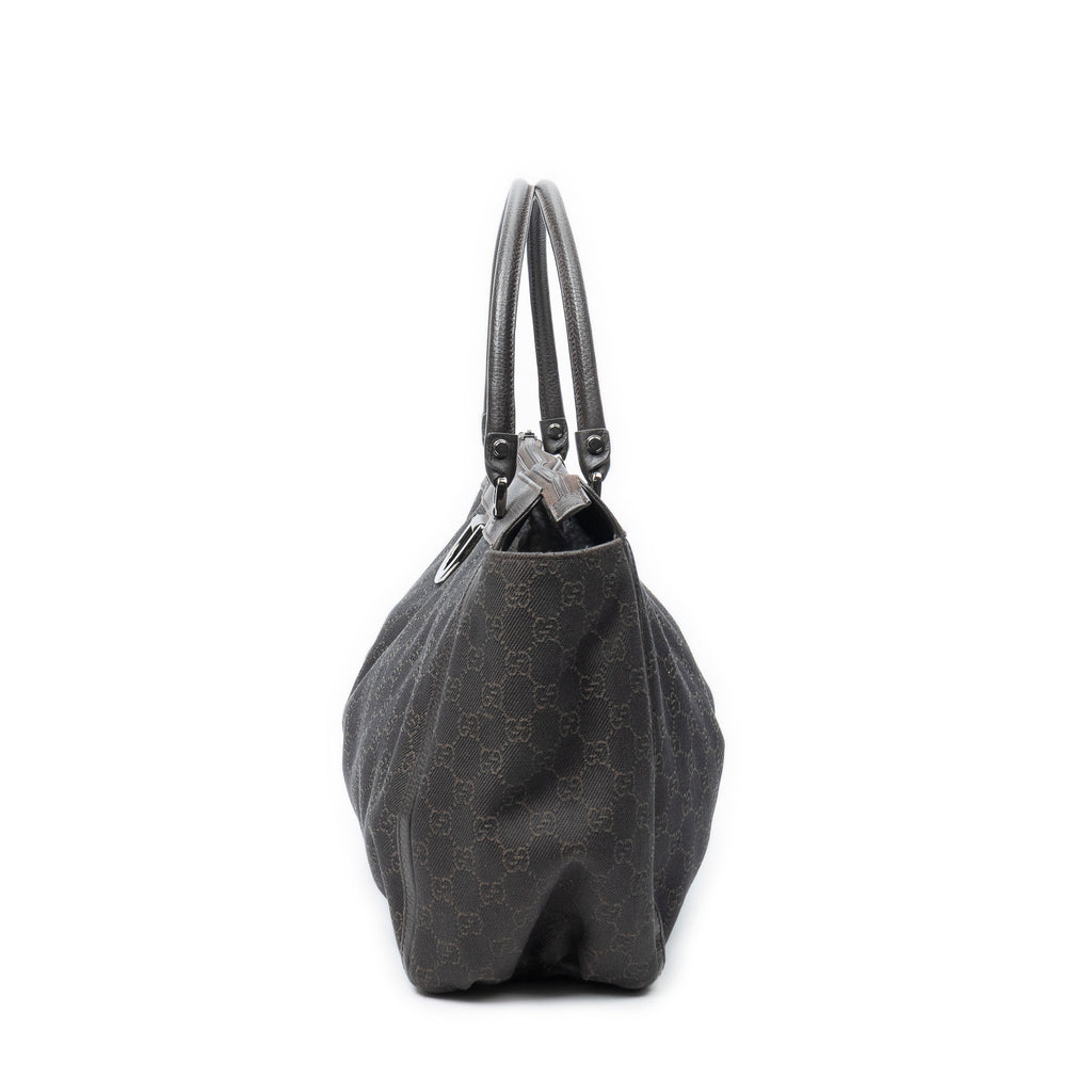 Shoulder Bag Large D-Ring Abbey Zip Tote Dark Brown Monogrammed Denim Canvas